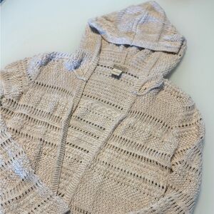 🤍 Lucky Brand Women’s Ivory Cotton Knit Hooded Cardigan with Pockets Size Small